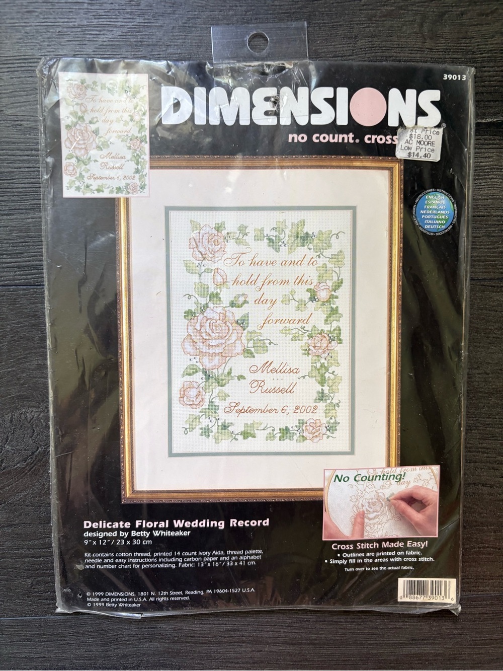 Dimensions Delicate Floral Wedding Record No Count Cross Stitch #39013 SEALED